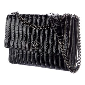 Chanel White Vertical Stitch Black Flap Bag