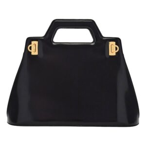Ferragamo Wanda Black Patent Leather Top Handle Handbag