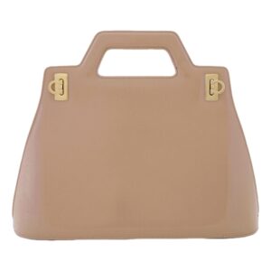 Ferragamo Wanda Beige Patent Leather Top Handle Handbag