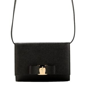 Ferragamo Ginny Black Vitello Grain Leather Crossbody Bow Handbag