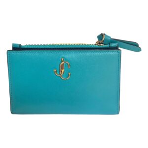 Jimmy Choo Litzy Malibu Teal Navy Leather Small Zip Wallet