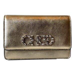 Jimmy Choo Kalina Crossbody Clutch Bag Crystal Logo Metallic Gold