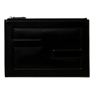 Fendi Baguette Black Calf Leather Embossed Clutch